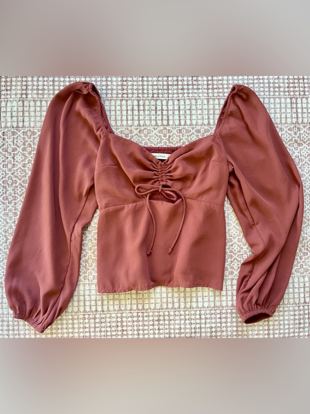 Abercrombie & Fitch Dark Orange Smocked Cropped Blouse Sweetheart Neck Small